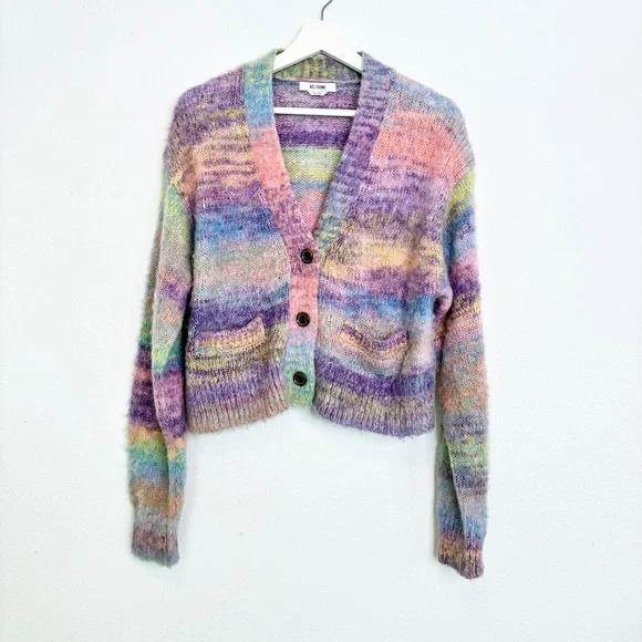 RE/DONE ’90s Cropped Oversized Rainbow Cardigan small mohair blend - Picture 2 of 8